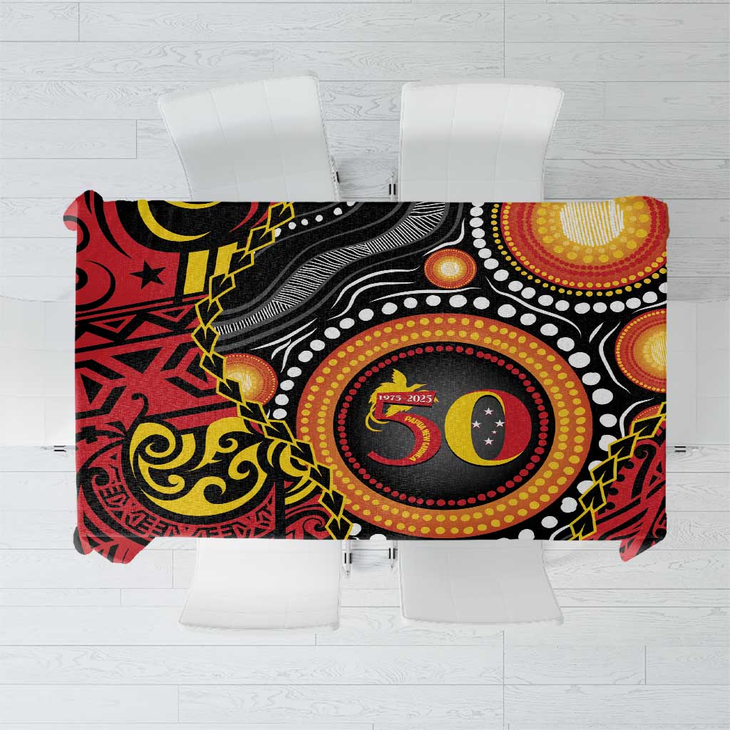 Celebrating 50 Years Papua New Guinea Tablecloth Aboriginal Mix Papuan Pattern LT14 Red - Polynesian Pride