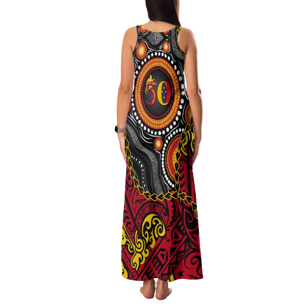 Celebrating 50 Years Papua New Guinea Tank Maxi Dress Aboriginal Mix Papuan Pattern - Polynesian Pride