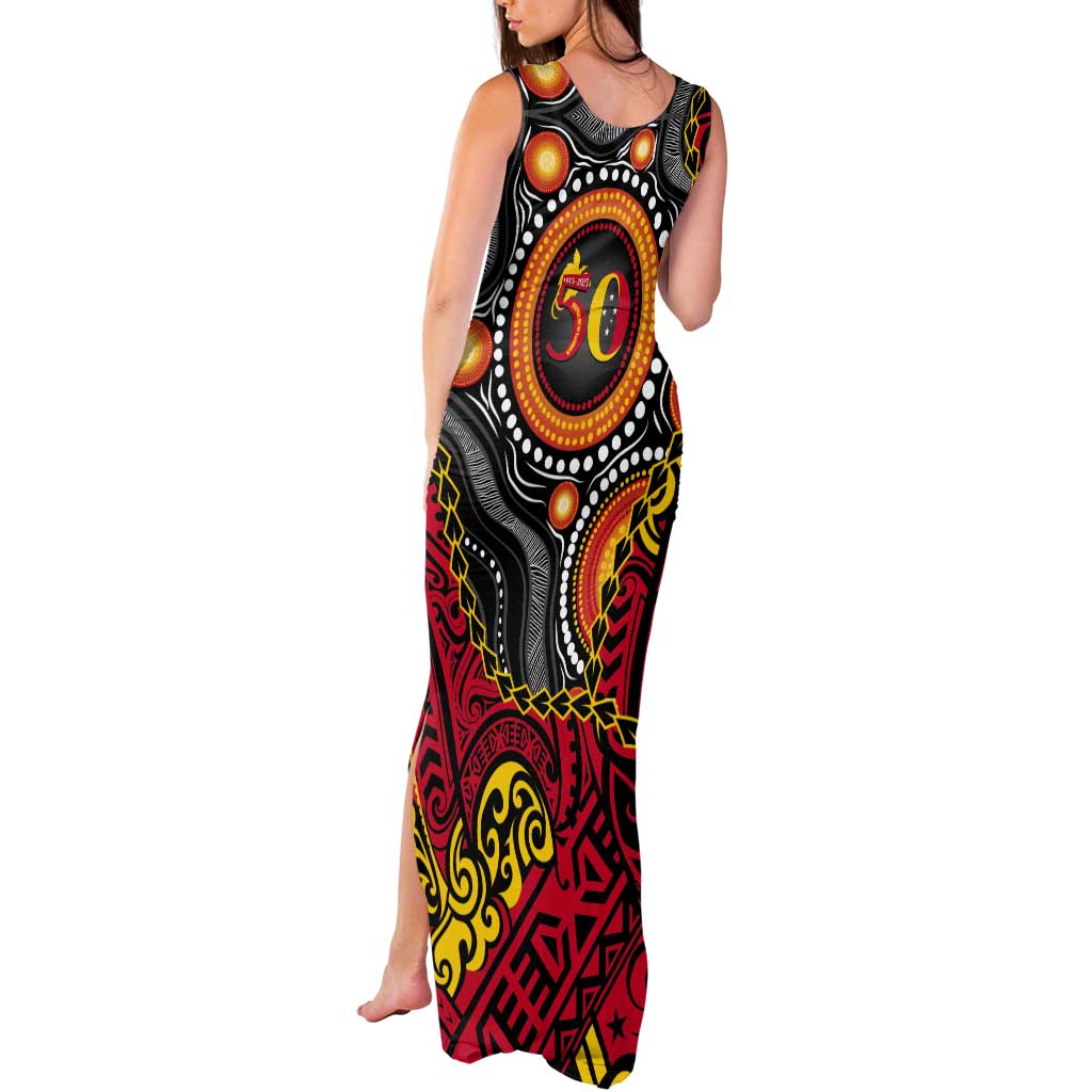 Celebrating 50 Years Papua New Guinea Tank Maxi Dress Aboriginal Mix Papuan Pattern - Polynesian Pride