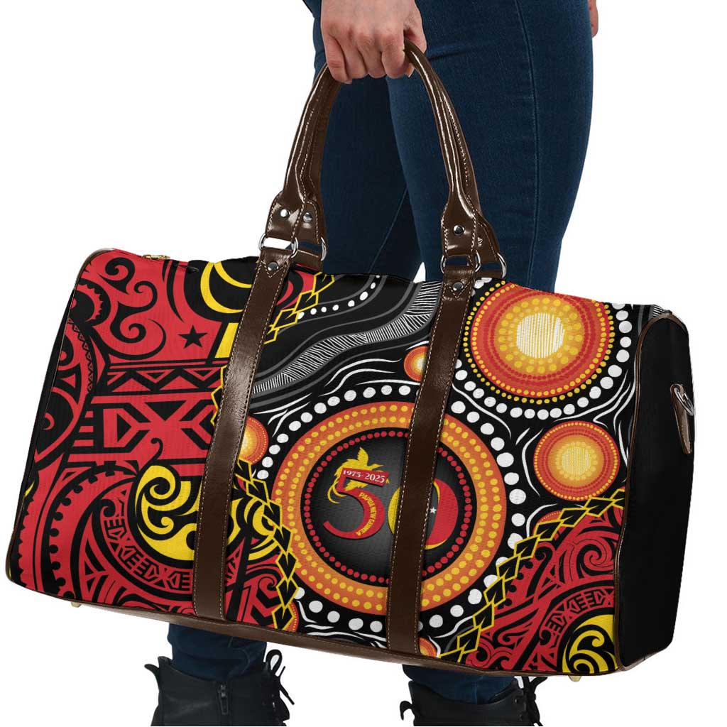 Celebrating 50 Years Papua New Guinea Travel Bag Aboriginal Mix Papuan Pattern - Polynesian Pride
