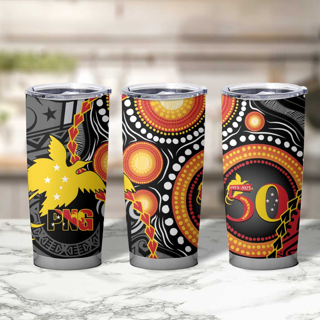 Celebrating 50 Years Papua New Guinea Tumbler Cup Aboriginal Mix Papuan Pattern - Polynesian Pride