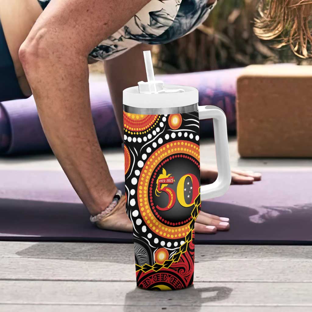 Celebrating 50 Years Papua New Guinea Tumbler With Handle Aboriginal Mix Papuan Pattern - Polynesian Pride