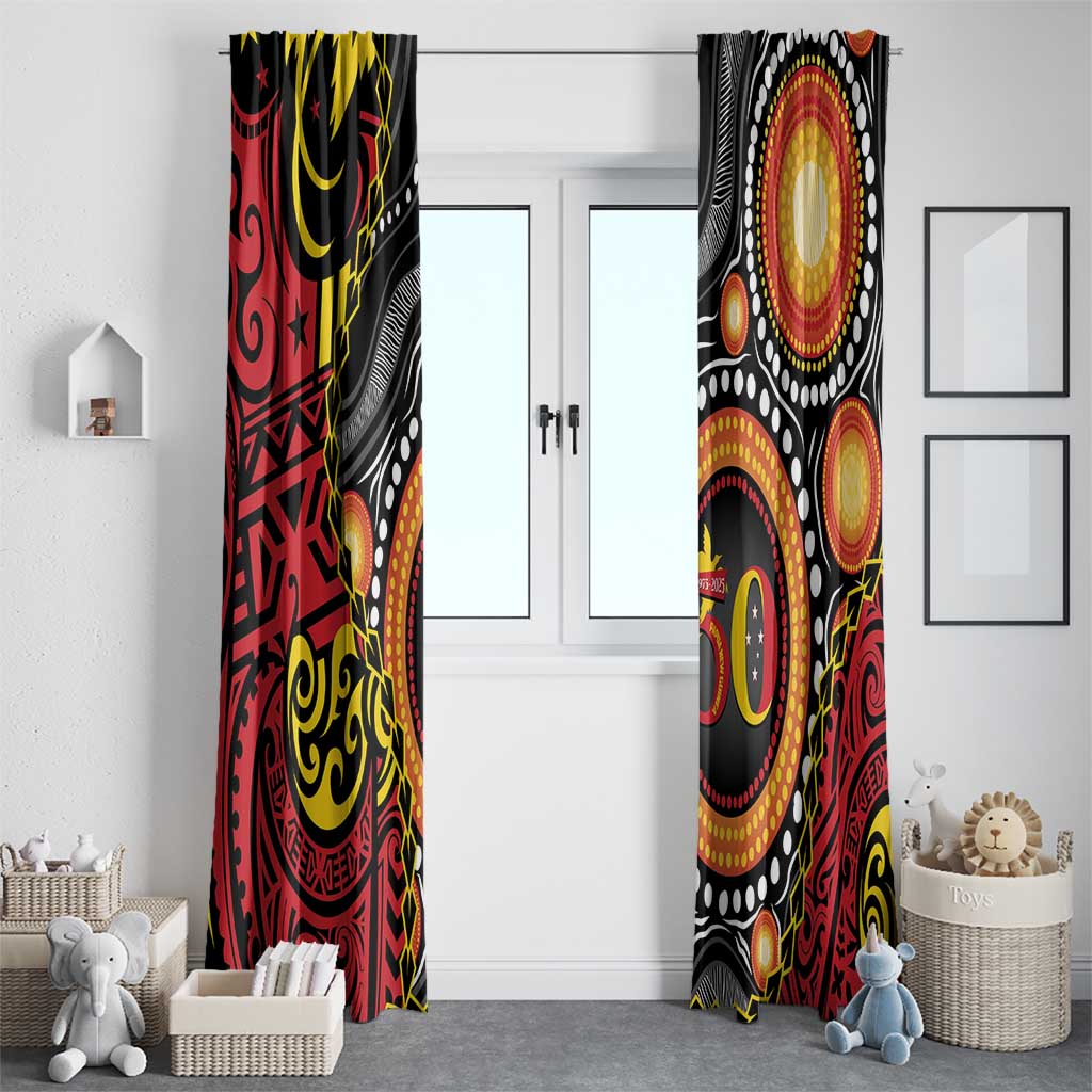 Celebrating 50 Years Papua New Guinea Window Curtain Aboriginal Mix Papuan Pattern - Polynesian Pride