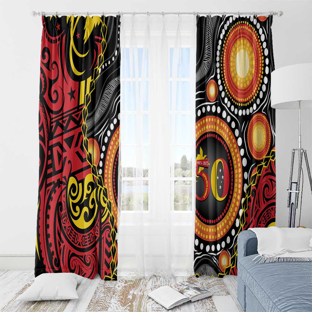 Celebrating 50 Years Papua New Guinea Window Curtain Aboriginal Mix Papuan Pattern - Polynesian Pride