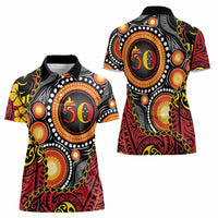 Celebrating 50 Years Papua New Guinea Women Polo Shirt Aboriginal Mix Papuan Pattern - Polynesian Pride