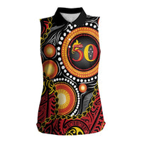 Celebrating 50 Years Papua New Guinea Women Sleeveless Polo Shirt Aboriginal Mix Papuan Pattern LT14 Female Red - Polynesian Pride