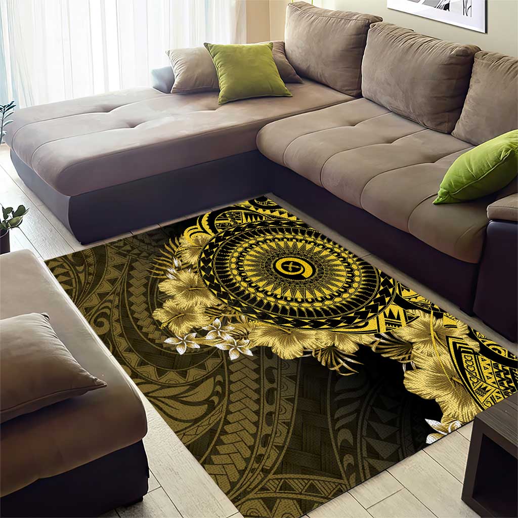Vanuatu Area Rug Hibisus Polynesian Pattern Gold - Polynesian Pride