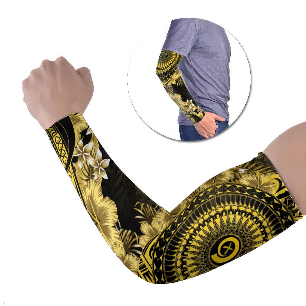 Vanuatu Arm Sleeves Hibisus Polynesian Pattern Gold - Polynesian Pride