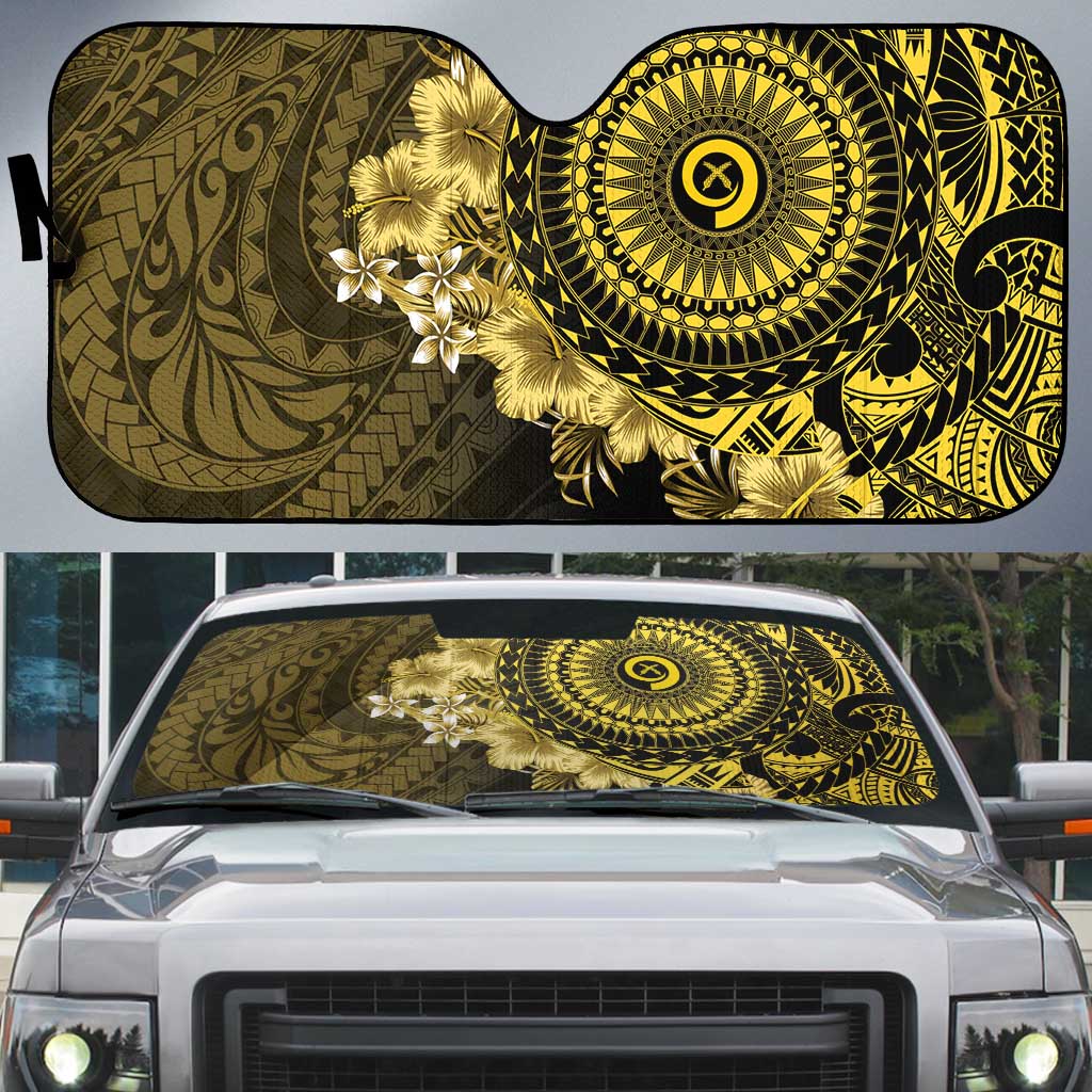 Vanuatu Auto Sun Shade Hibisus Polynesian Pattern Gold - Polynesian Pride