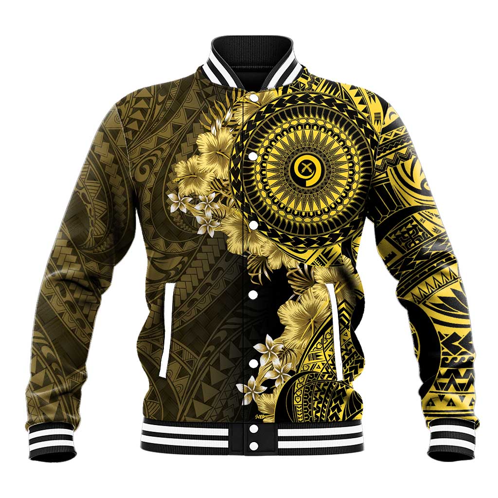 Vanuatu Baseball Jacket Hibisus Polynesian Pattern Gold LT14 Unisex Gold - Polynesian Pride