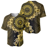 Vanuatu Baseball Jersey Hibisus Polynesian Pattern Gold - Polynesian Pride