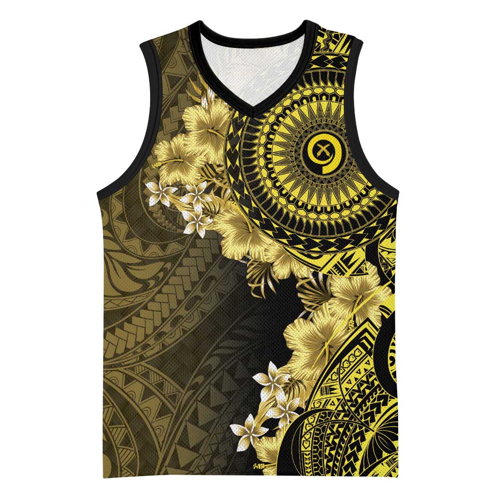 Vanuatu Basketball Jersey Hibisus Polynesian Pattern Gold LT14 Unisex Gold - Polynesian Pride