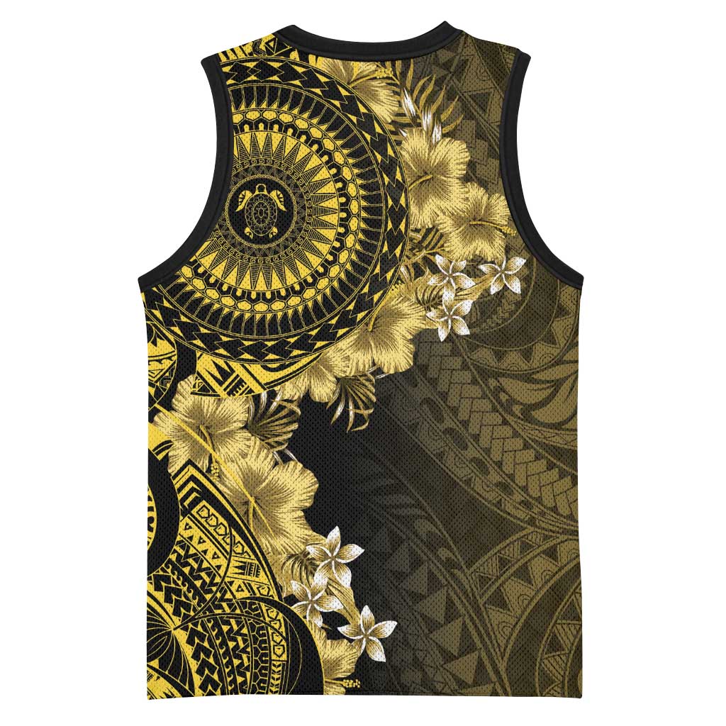 Vanuatu Basketball Jersey Hibisus Polynesian Pattern Gold LT14 - Polynesian Pride