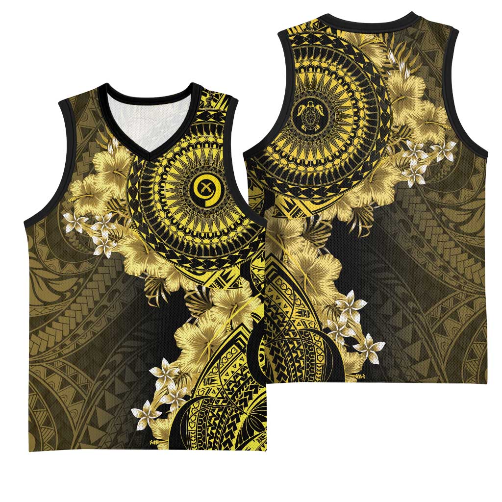 Vanuatu Basketball Jersey Hibisus Polynesian Pattern Gold LT14 - Polynesian Pride