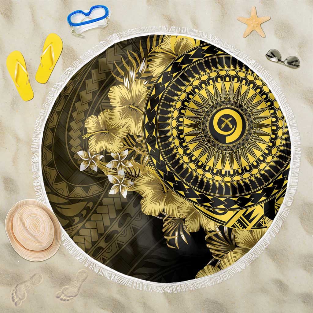 Vanuatu Beach Blanket Hibisus Polynesian Pattern Gold LT14 One Size 150cm Gold - Polynesian Pride