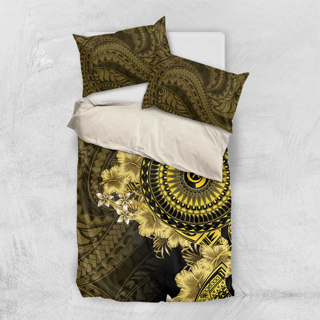 Vanuatu Bedding Set Hibisus Polynesian Pattern Gold - Polynesian Pride