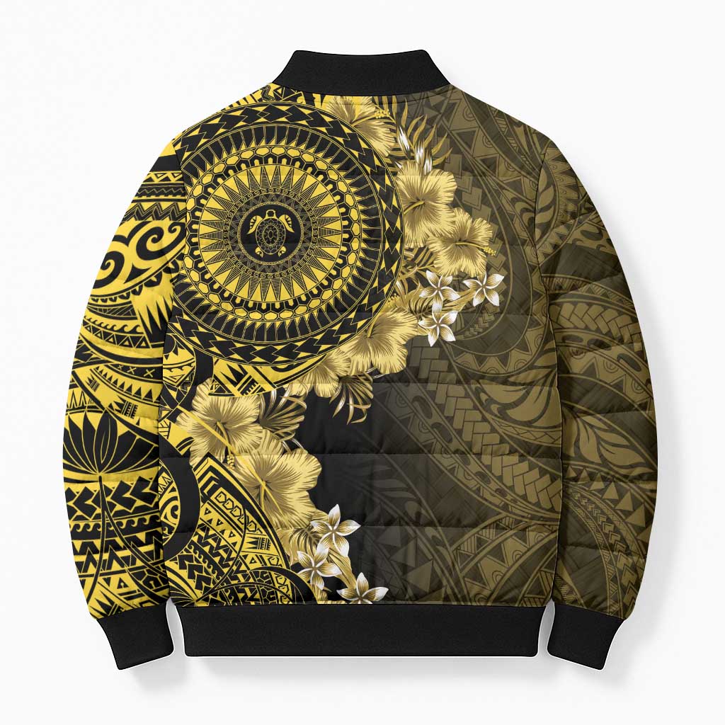 Vanuatu Bomber Puffer Jacket Hibisus Polynesian Pattern Gold LT14 - Polynesian Pride