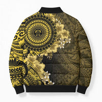 Vanuatu Bomber Puffer Jacket Hibisus Polynesian Pattern Gold LT14 - Polynesian Pride