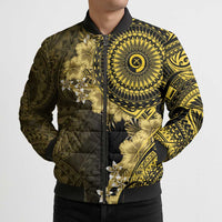 Vanuatu Bomber Puffer Jacket Hibisus Polynesian Pattern Gold LT14 - Polynesian Pride