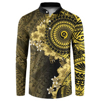 Vanuatu Button Sweatshirt Hibisus Polynesian Pattern Gold LT14 Gold - Polynesian Pride