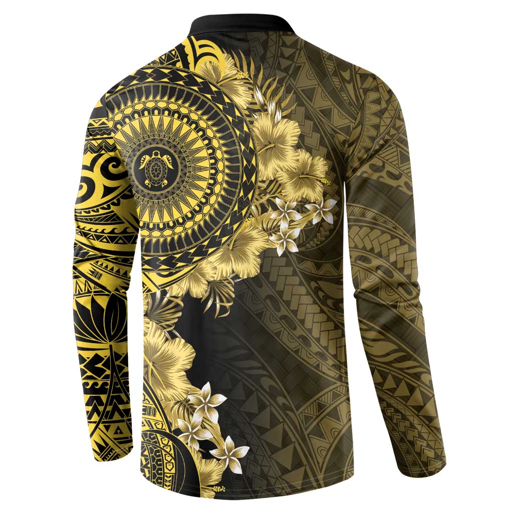 Vanuatu Button Sweatshirt Hibisus Polynesian Pattern Gold LT14 - Polynesian Pride