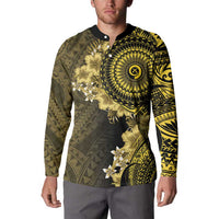 Vanuatu Button Sweatshirt Hibisus Polynesian Pattern Gold LT14 - Polynesian Pride