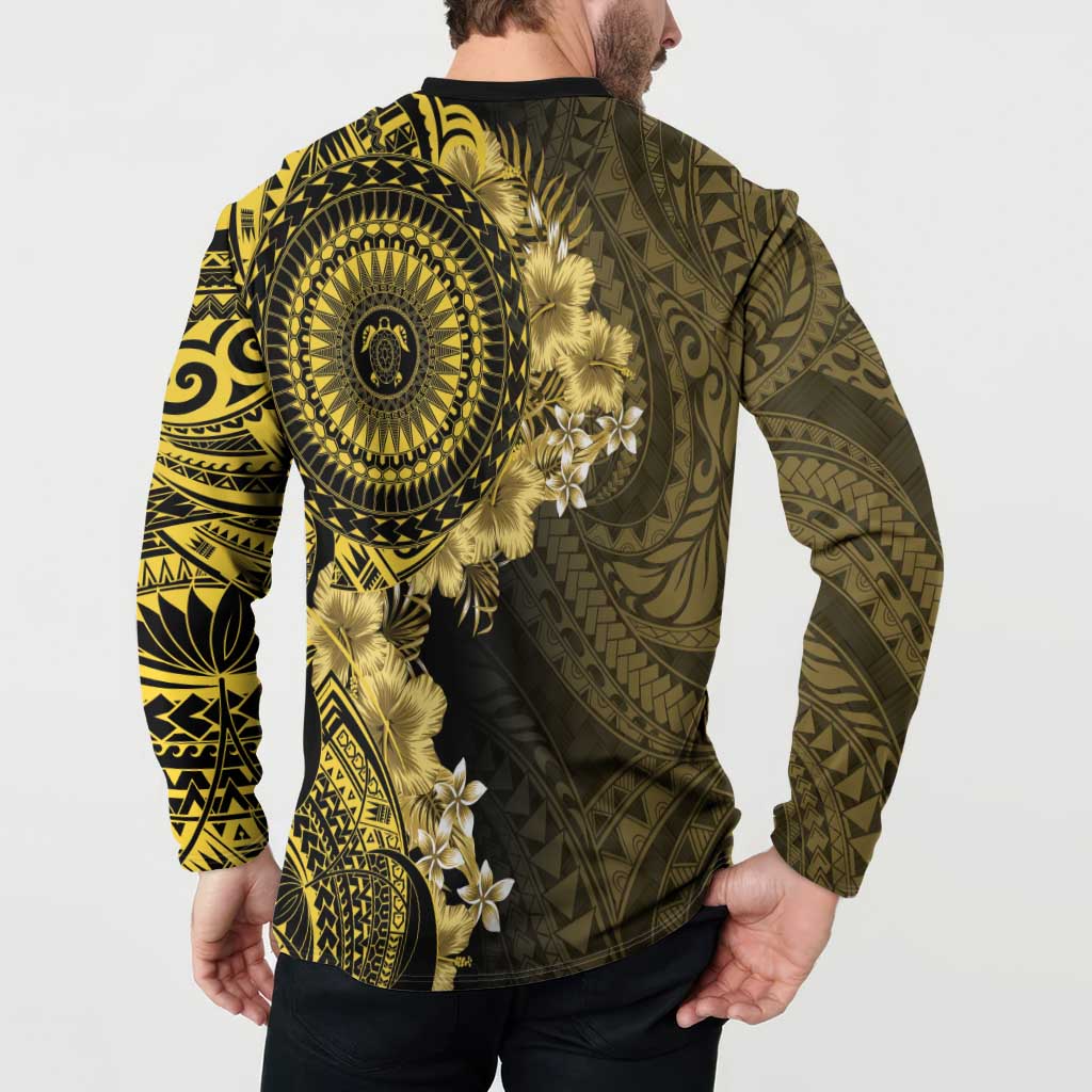 Vanuatu Button Sweatshirt Hibisus Polynesian Pattern Gold LT14 - Polynesian Pride