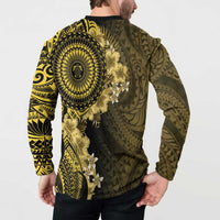 Vanuatu Button Sweatshirt Hibisus Polynesian Pattern Gold LT14 - Polynesian Pride