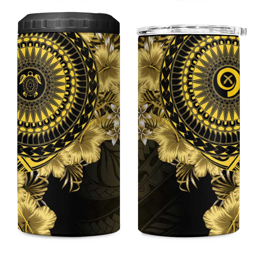 Vanuatu 4 in 1 Can Cooler Tumbler Hibisus Polynesian Pattern Gold LT14 One Size: 16 oz Gold - Polynesian Pride