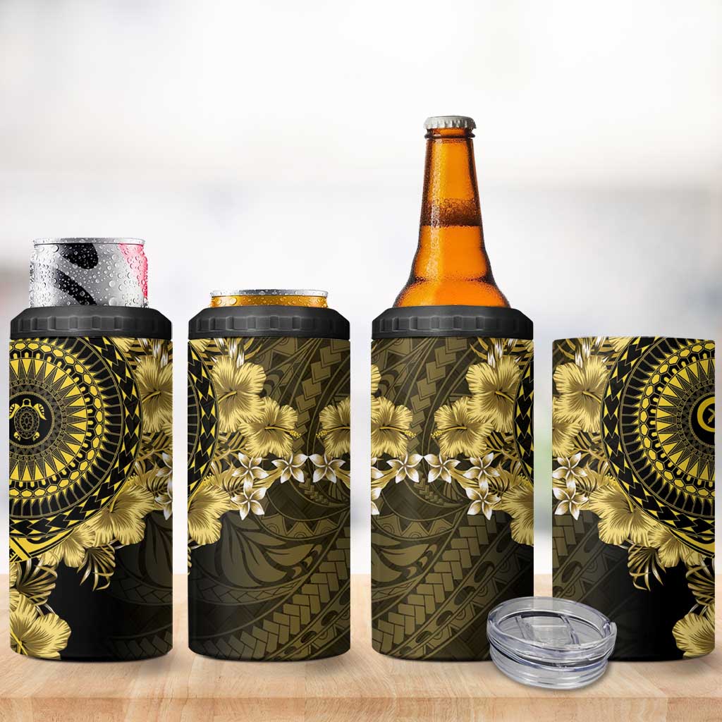 Vanuatu 4 in 1 Can Cooler Tumbler Hibisus Polynesian Pattern Gold LT14 - Polynesian Pride
