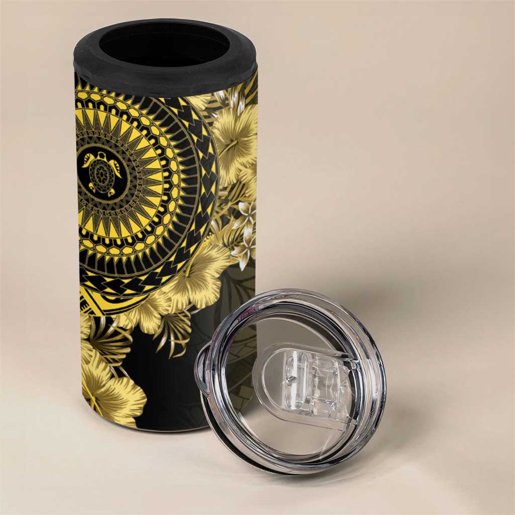 Vanuatu 4 in 1 Can Cooler Tumbler Hibisus Polynesian Pattern Gold LT14 - Polynesian Pride