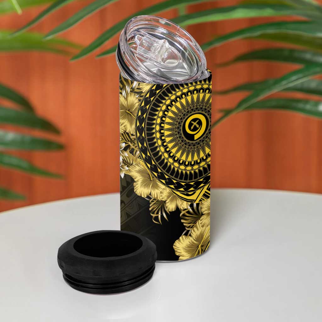 Vanuatu 4 in 1 Can Cooler Tumbler Hibisus Polynesian Pattern Gold LT14 - Polynesian Pride
