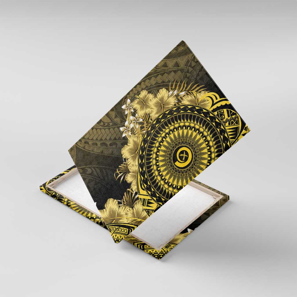 Vanuatu Canvas Wall Art Hibisus Polynesian Pattern Gold LT14 With Frame Gold - Polynesian Pride