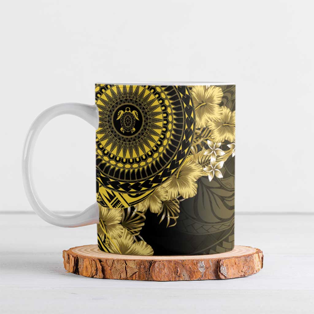 Vanuatu Ceramic Mug Hibisus Polynesian Pattern Gold LT14 Gold - Polynesian Pride