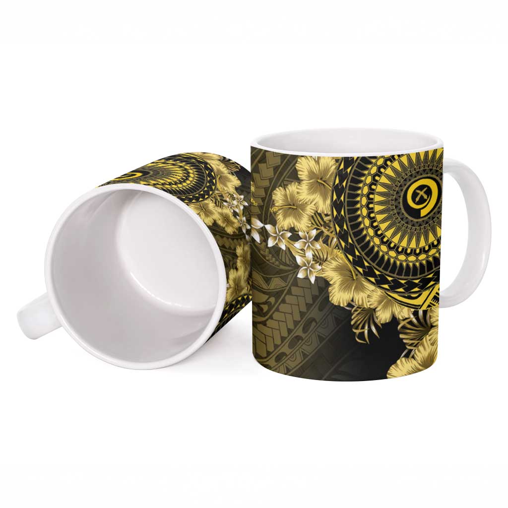 Vanuatu Ceramic Mug Hibisus Polynesian Pattern Gold LT14 - Polynesian Pride
