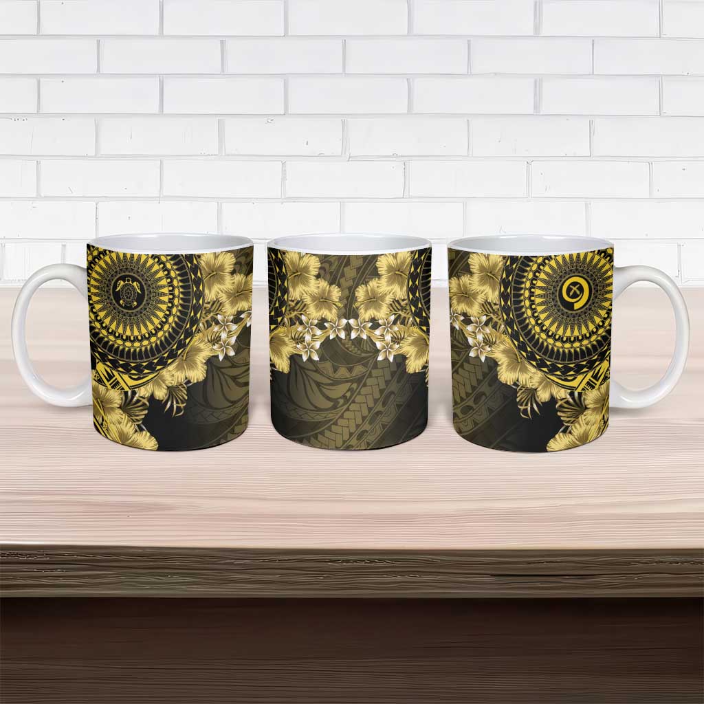 Vanuatu Ceramic Mug Hibisus Polynesian Pattern Gold LT14 - Polynesian Pride