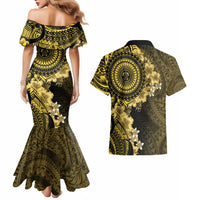 Vanuatu Couples Matching Mermaid Dress and Hawaiian Shirt Hibisus Polynesian Pattern Gold LT14 - Polynesian Pride