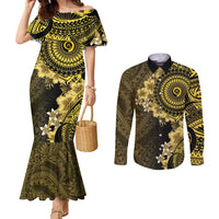 Vanuatu Couples Matching Mermaid Dress and Long Sleeve Button Shirt Hibisus Polynesian Pattern Gold LT14 Gold - Polynesian Pride
