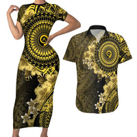 Vanuatu Couples Matching Short Sleeve Bodycon Dress and Hawaiian Shirt Hibisus Polynesian Pattern Gold LT14 Gold - Polynesian Pride