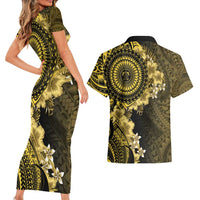 Vanuatu Couples Matching Short Sleeve Bodycon Dress and Hawaiian Shirt Hibisus Polynesian Pattern Gold LT14 - Polynesian Pride