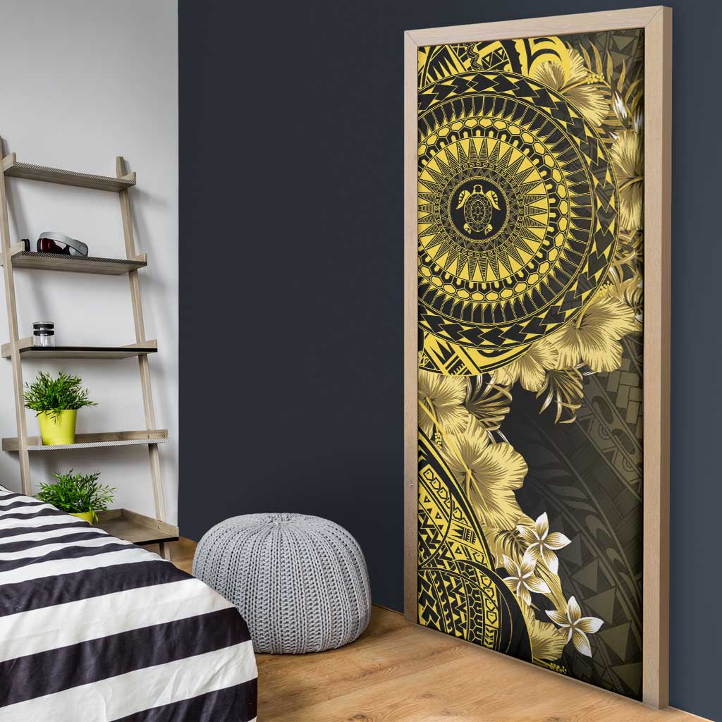 Vanuatu Door Cover Hibisus Polynesian Pattern Gold LT14 - Polynesian Pride
