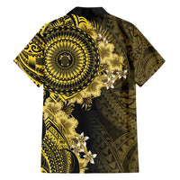 Vanuatu Family Matching Off Shoulder Short Dress and Hawaiian Shirt Hibisus Polynesian Pattern Gold LT14 - Polynesian Pride