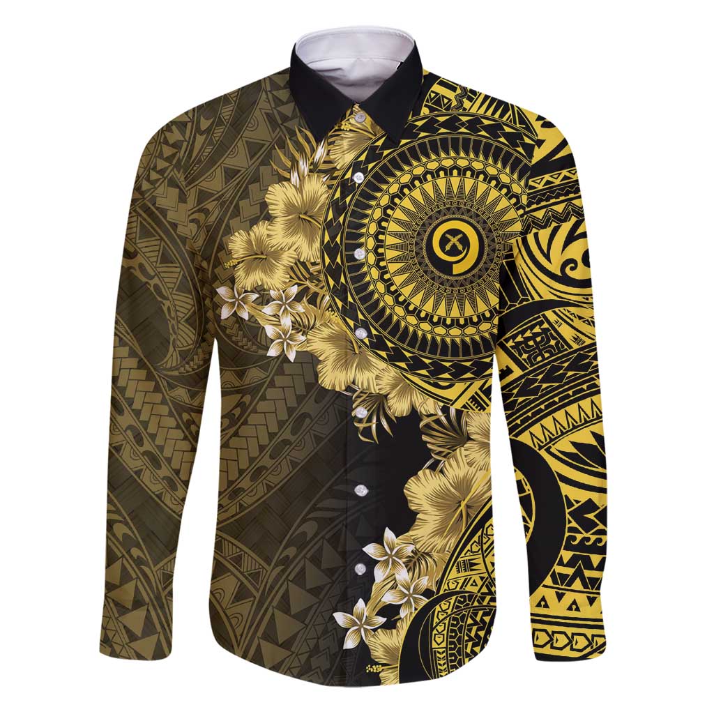 Vanuatu Family Matching Puletasi and Hawaiian Shirt Hibisus Polynesian Pattern Gold LT14 Dad's Shirt - Long Sleeve Gold - Polynesian Pride