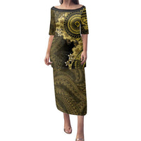 Vanuatu Family Matching Puletasi and Hawaiian Shirt Hibisus Polynesian Pattern Gold LT14 Mom's Dress Gold - Polynesian Pride