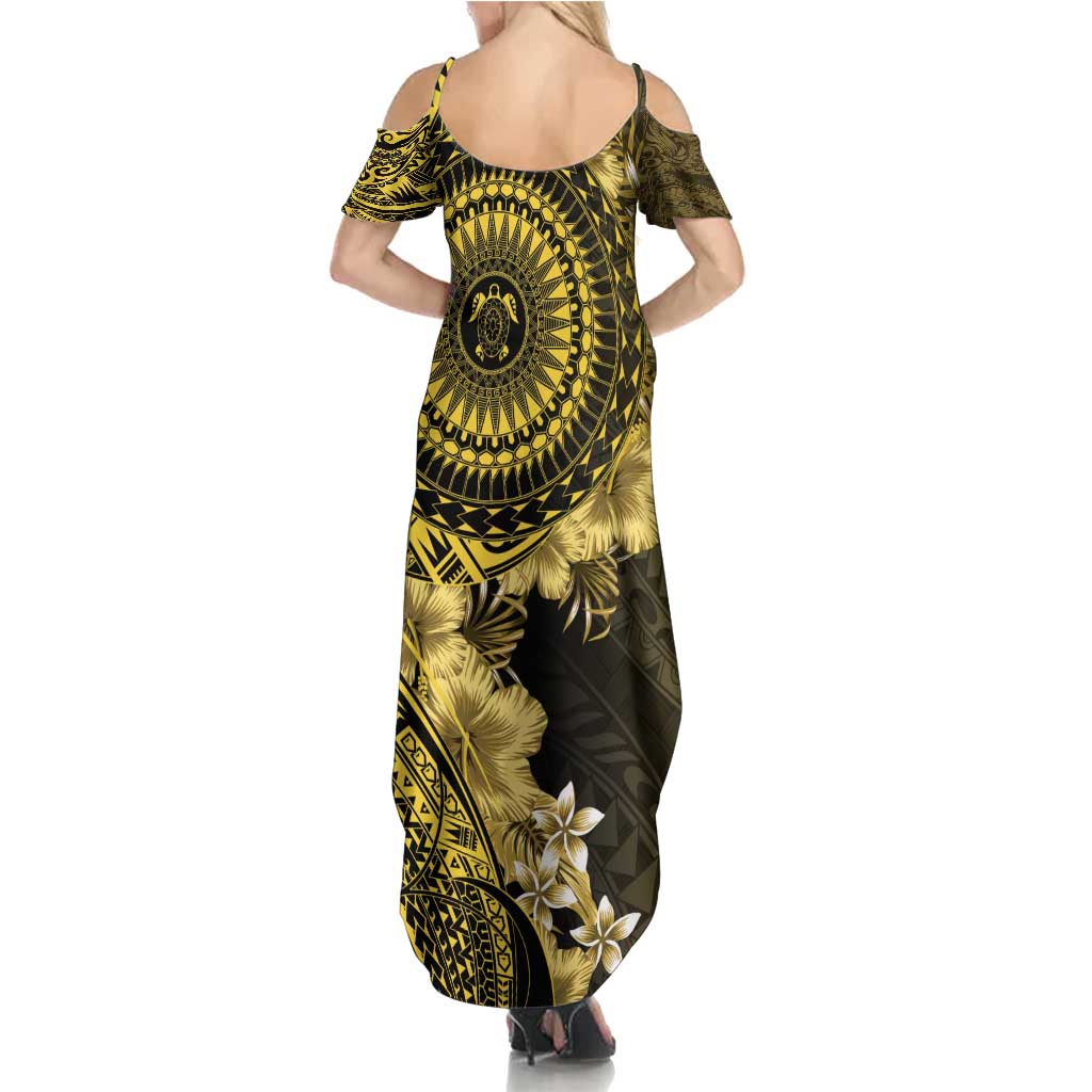 Vanuatu Family Matching Summer Maxi Dress and Hawaiian Shirt Hibisus Polynesian Pattern Gold - Polynesian Pride