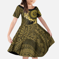 Vanuatu Family Matching Tank Maxi Dress and Hawaiian Shirt Hibisus Polynesian Pattern Gold LT14 Daughter's Dress Gold - Polynesian Pride