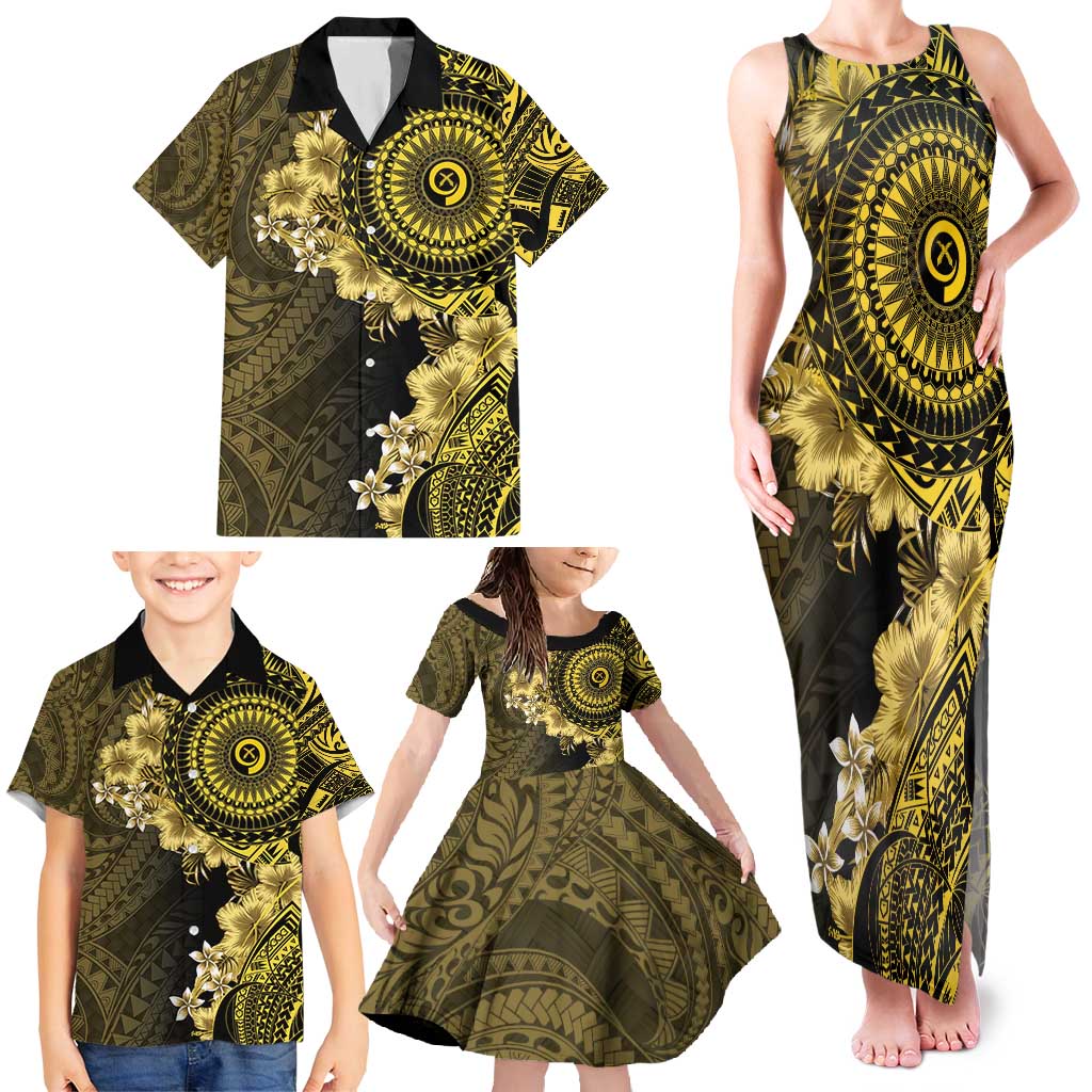 Vanuatu Family Matching Tank Maxi Dress and Hawaiian Shirt Hibisus Polynesian Pattern Gold LT14 - Polynesian Pride