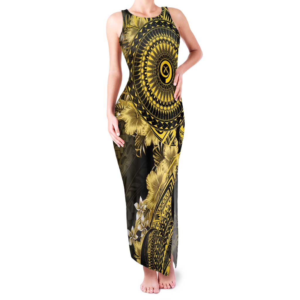 Vanuatu Family Matching Tank Maxi Dress and Hawaiian Shirt Hibisus Polynesian Pattern Gold LT14 Mom's Dress Gold - Polynesian Pride