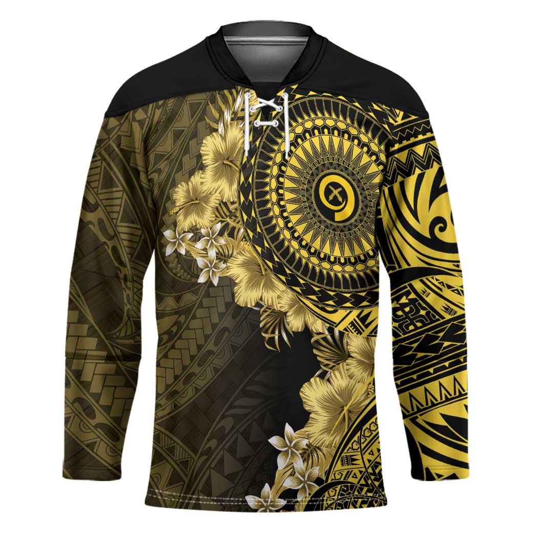 Vanuatu Hockey Jersey Hibisus Polynesian Pattern Gold LT14 Unisex Gold - Polynesian Pride