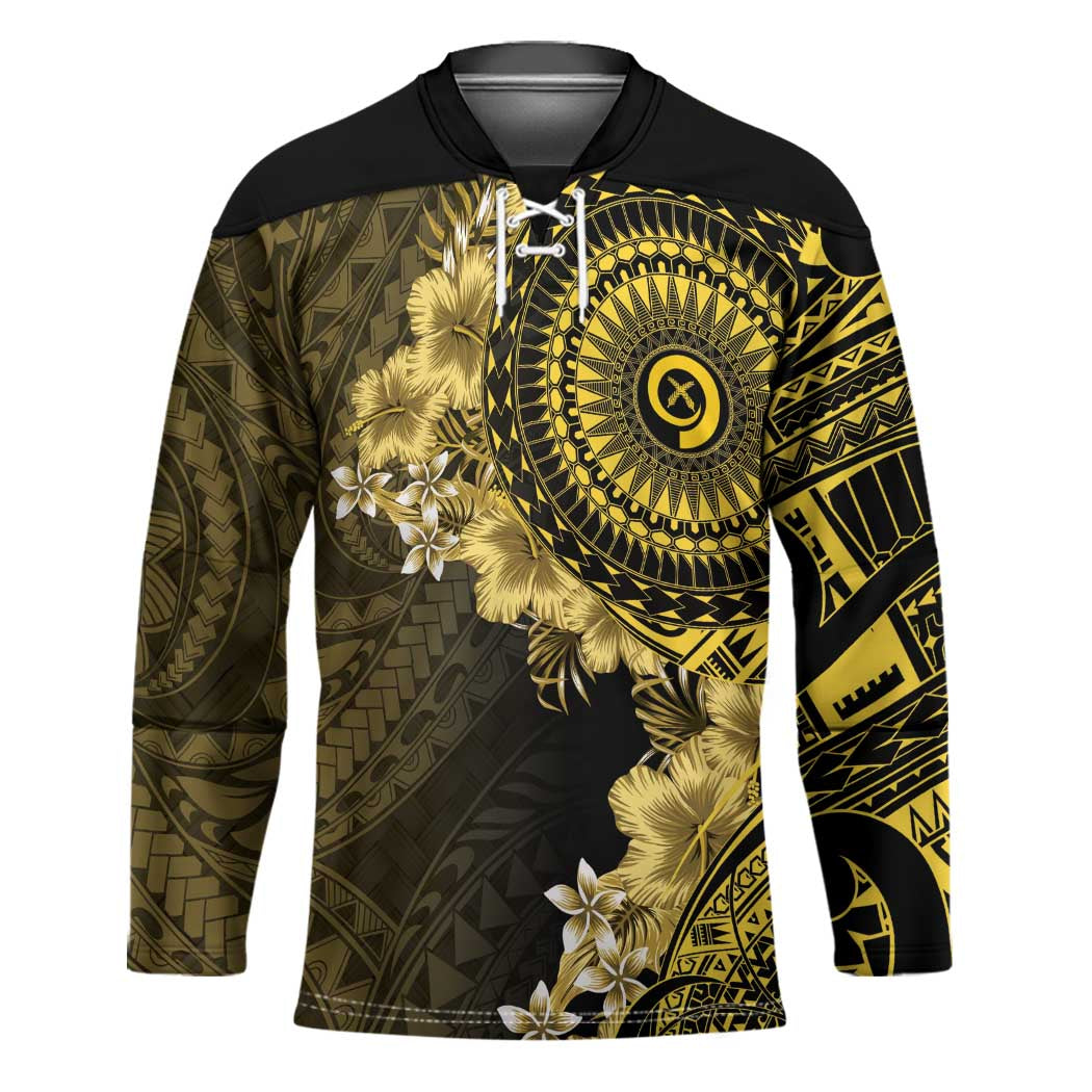 Vanuatu Hockey Jersey Hibisus Polynesian Pattern Gold - Polynesian Pride